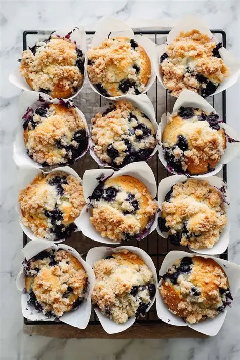 Sourdough Blueberry Crumble Muffins
